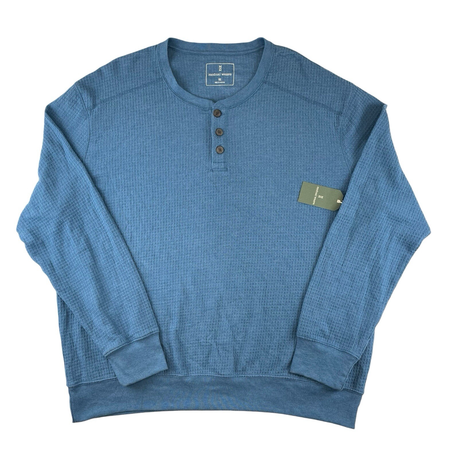 NEW Mutual Weave Henley Shirt Mens 2XL Blue Waffle Knit 3 Button Long Sleeve gallery