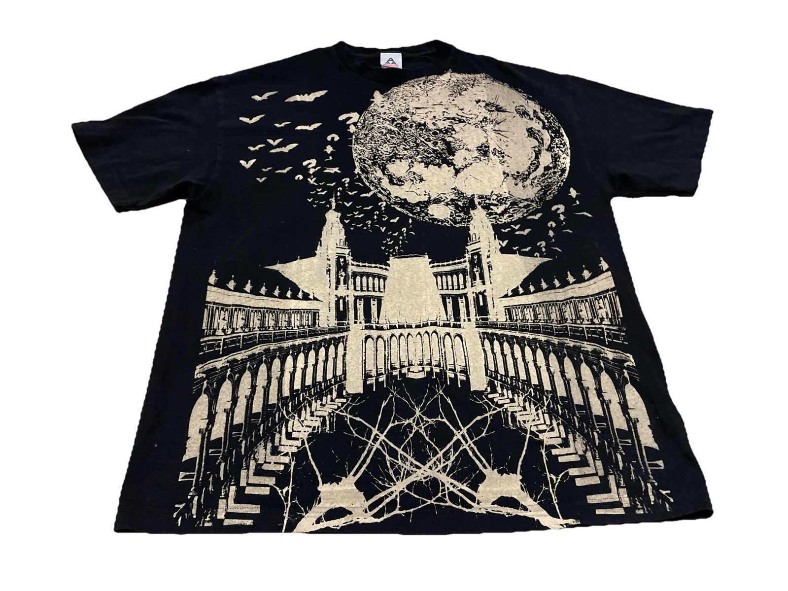 Vintage Moon Bat Shirt Size XL Transylvania AOP Goth Tee Black
