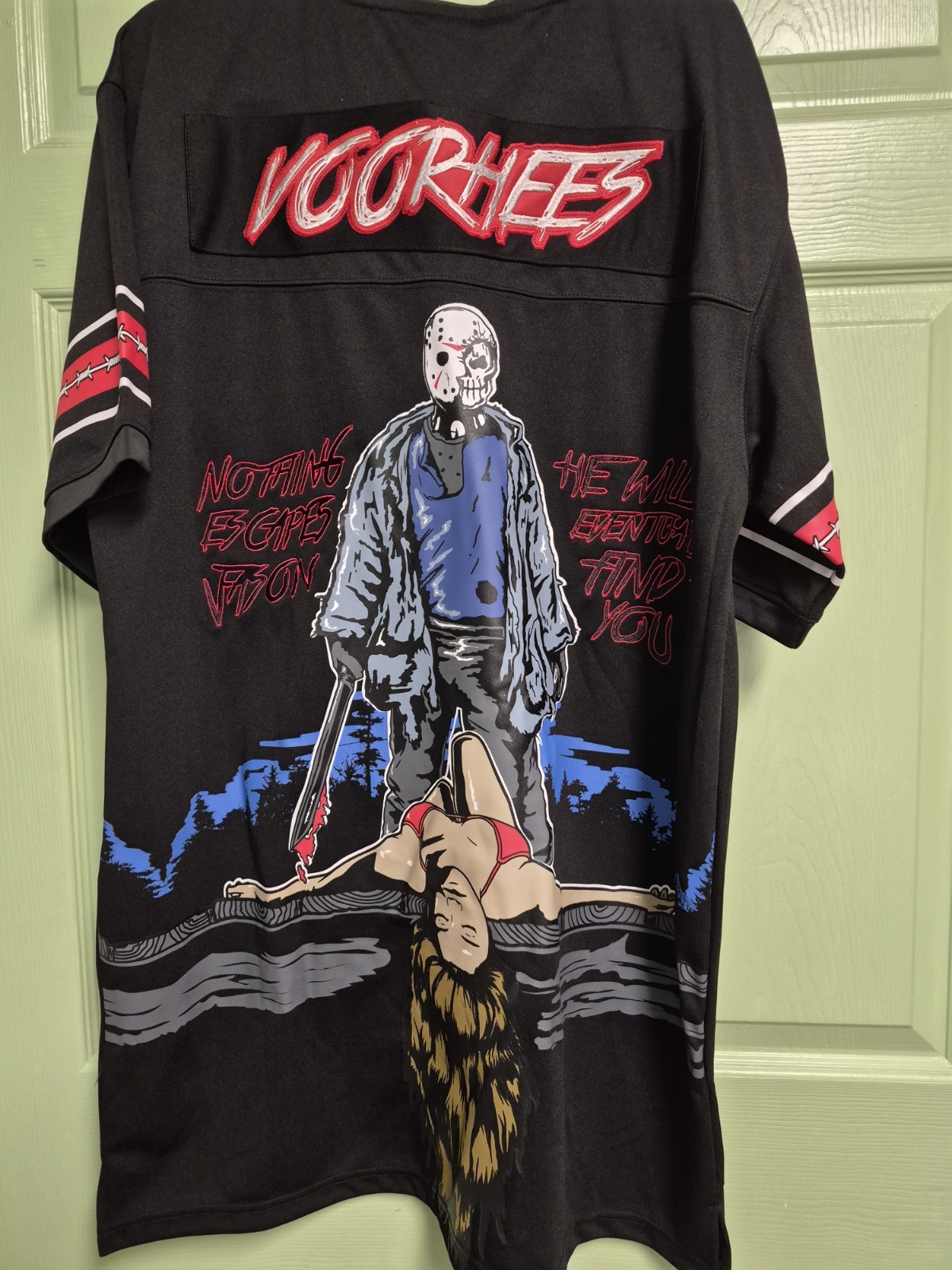 Brand X Camp Crystal Lake Jason Voorhees Men's Black V-Neck Jersey Tee 3XL gallery