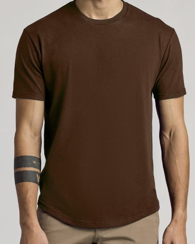 2x True Classic Curved Hem Crew Neck T Shirt Short Sleeve Carbon/Carob Size L gallery