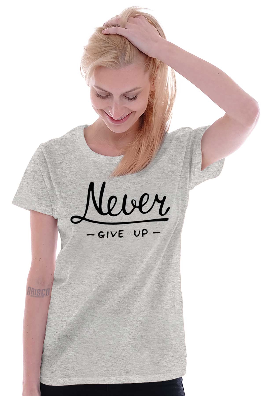 Never Give Up Fitness Gym Motivation Gift Graphic T Shirts for Women T-Shirts gallery