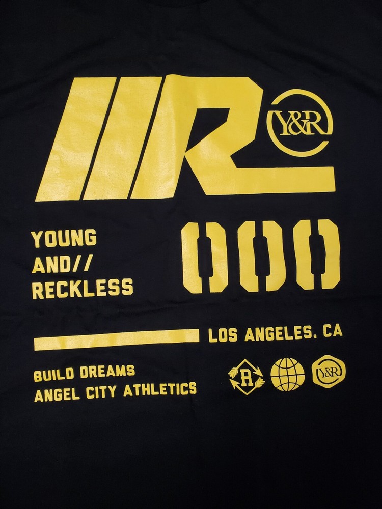 Young & Reckless Mens Black/Yellow Print T-Shirt NWT Free Ship