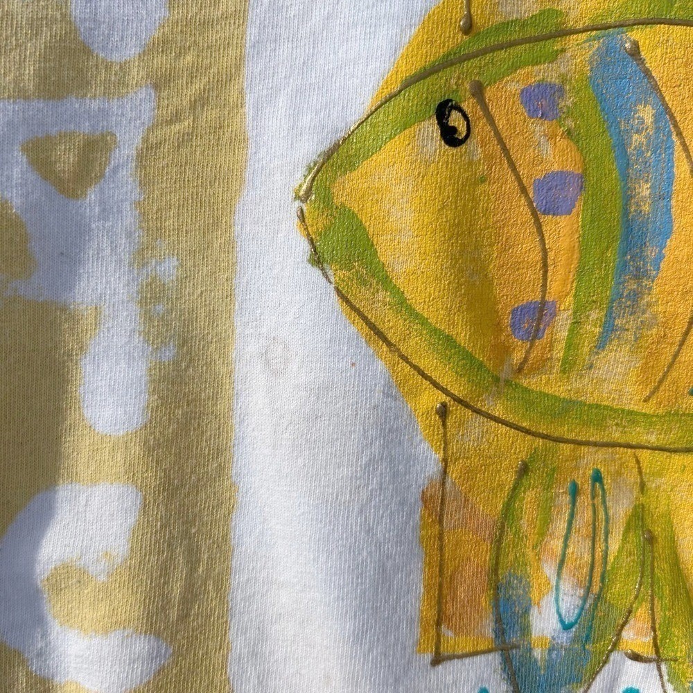Vintage Style Graphic T-Shirt Yellow Fish Abstract Oversized Gildan 2XL gallery
