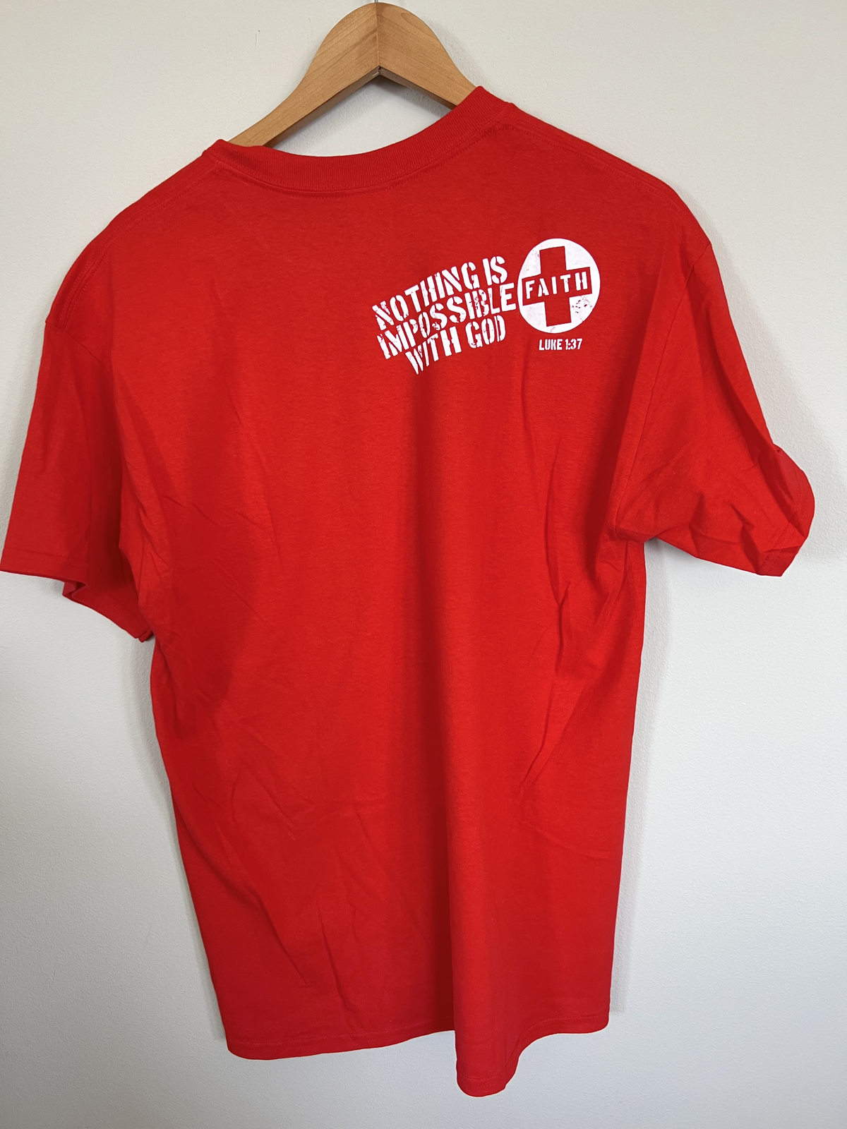 Red Letter 9 - Faith Luke 1:37 Unisex Red Large Christian T-Shirt gallery