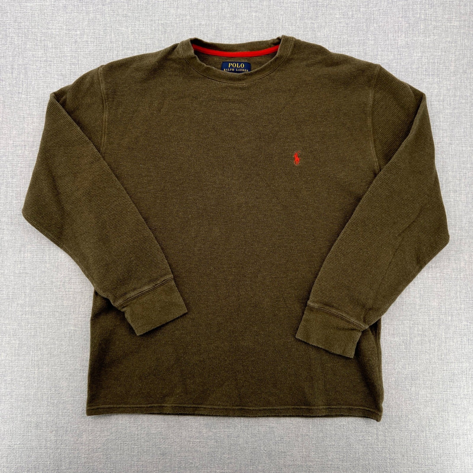 Polo Ralph Lauren Waffle Knit Thermal Shirt Men Large Olive Cotton Preppy Y2K gallery