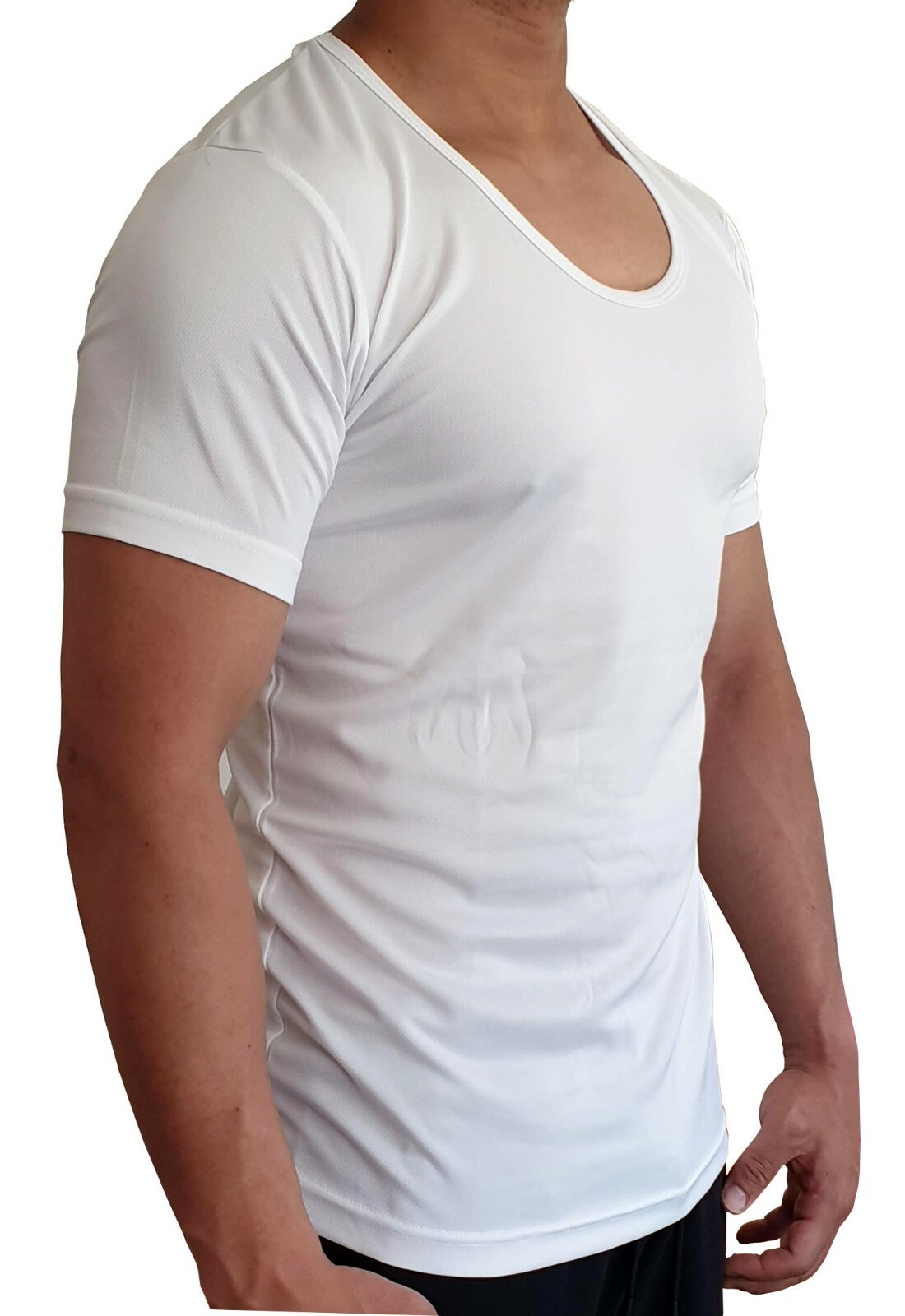MENS SCOOP NECK T SHIRT QUICK DRY POLYESTER SLIM FIT S - XXL EURO CASUAL MUSCLE gallery