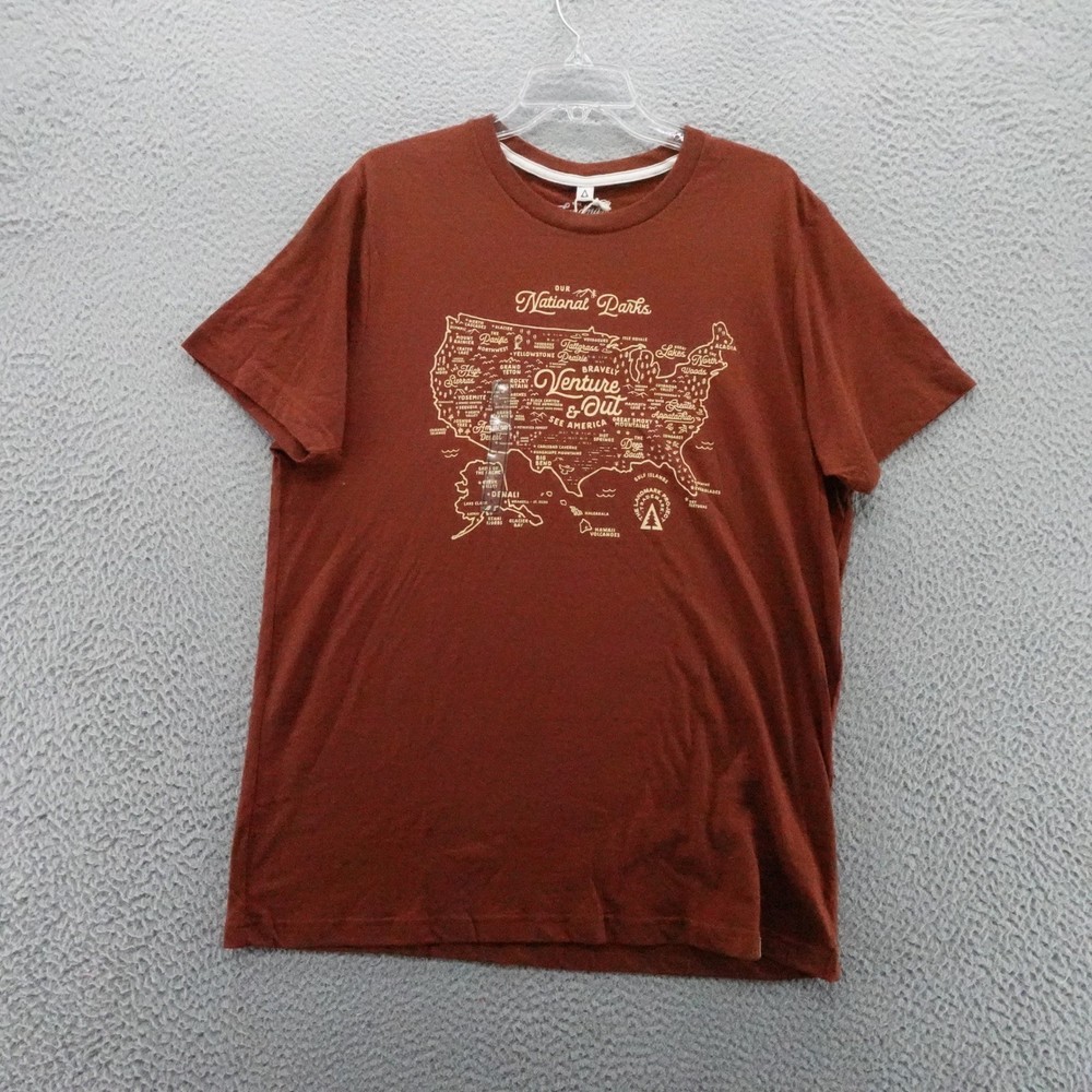 The Landmark Project National Parks Map Tee Redwood Brown Mens Large NEW