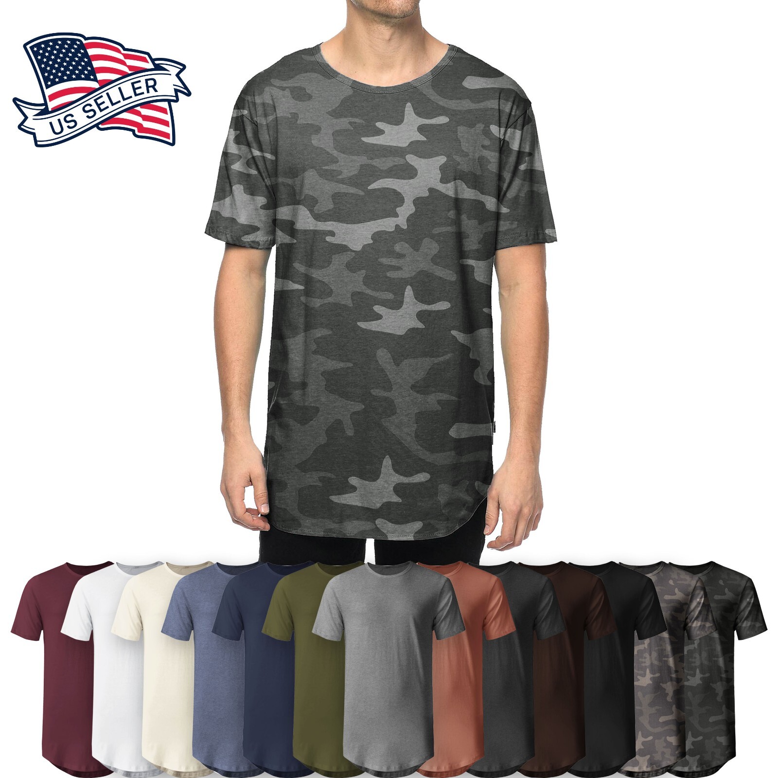 Men Hipster T shirts Extended Tee Longline Elongated Fashion Casual Hip Hop gallery