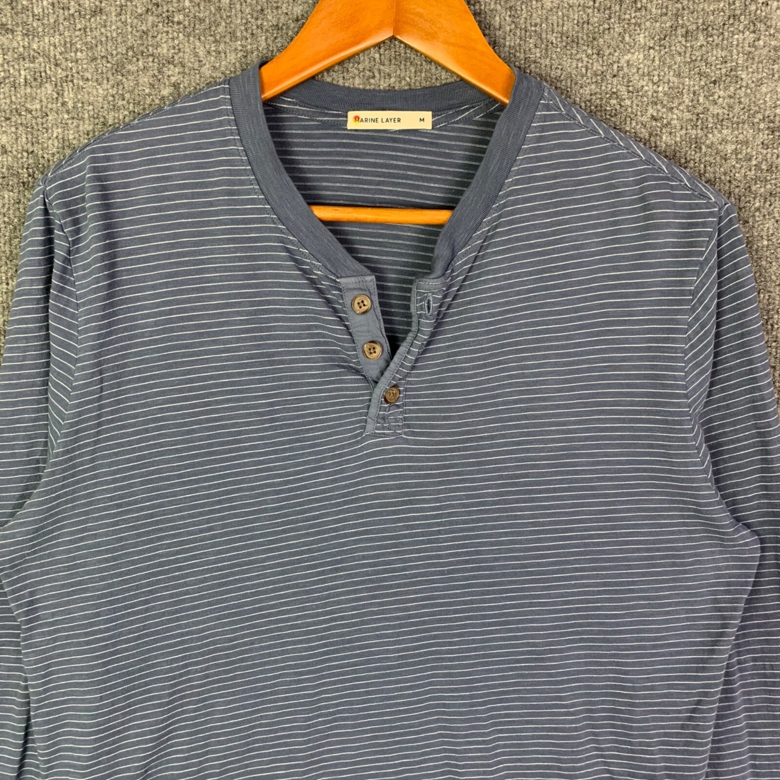 Marine Layer Henley Shirt Men Sz Medium Striped Long Sleeve Pullover gallery