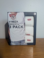 Size L -Levis V Neck T-Shirt 3 Pack Classic White Premium Cotton Undershirts