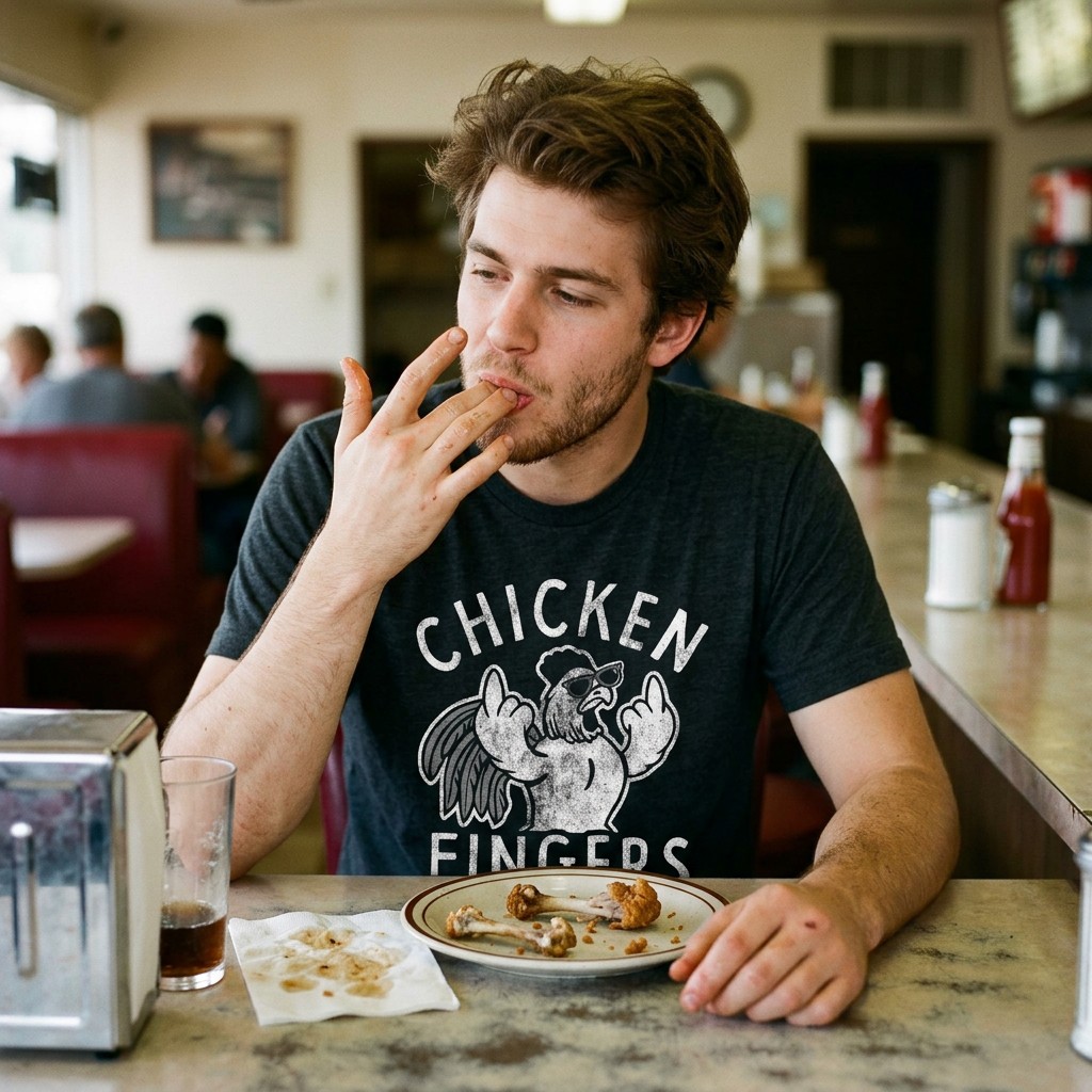 Mens Chicken Fingers T Shirt Funny Sarcastic Offensive Middle Finger Tee For gallery