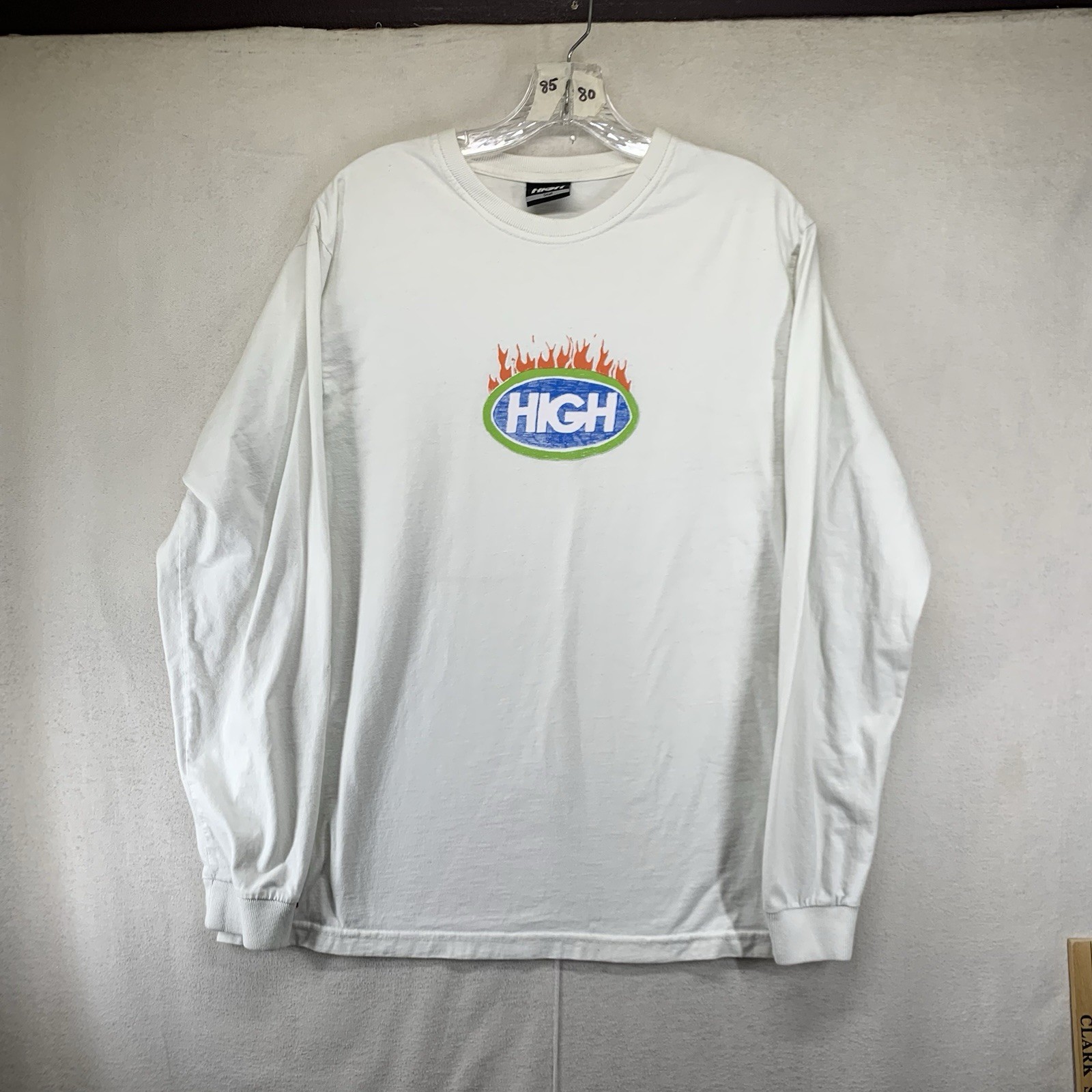 HIGH Street Wear T Shirt Small Long Sleeve White All Cotton Urban Fire Graphic