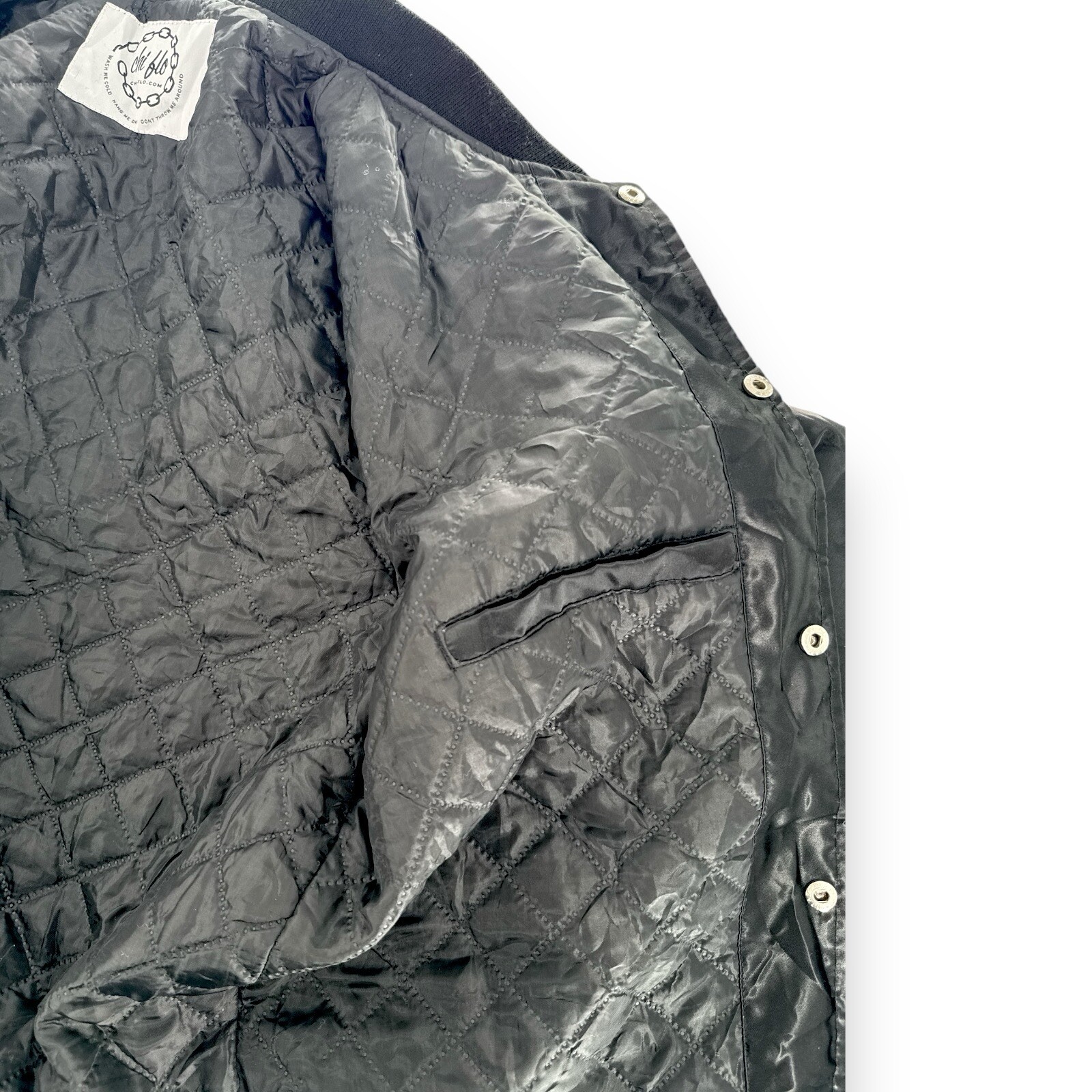 CHI FLO Army Rattlesnake Black Satin Bomber Jacket Adult Size XL Chicago Street gallery