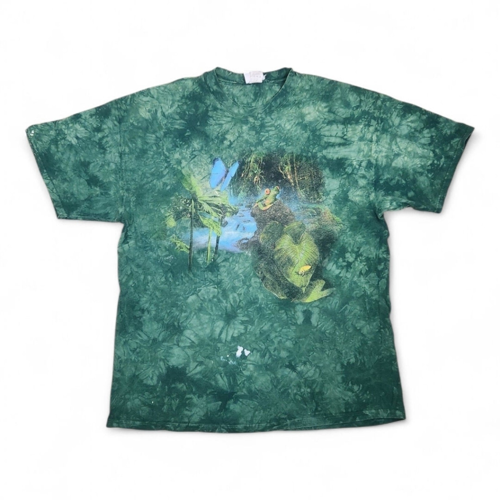 Vintage 90s Discovery Channel Tie Dye Rainforest Tshirt Green Frog Nature Large gallery