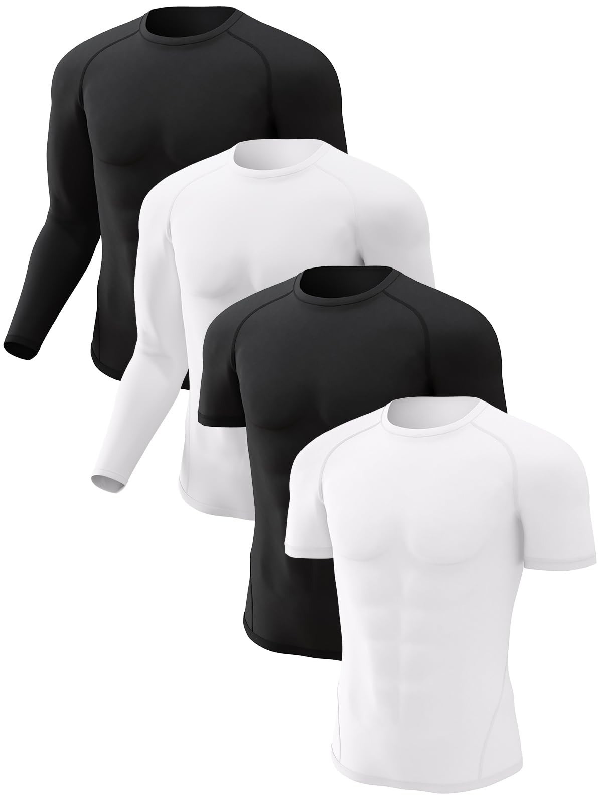 4 Pack Men's Compression Shirts Long Short Sleeve Dry Cool Rash Guard XX-Small gallery