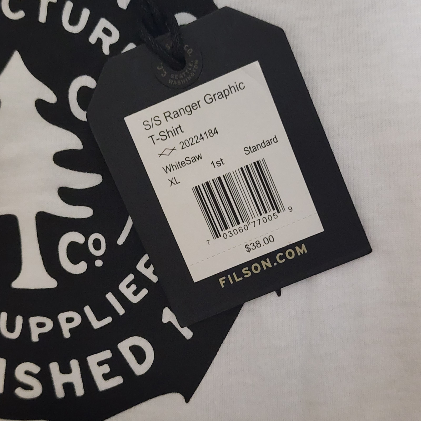 CC Filson New Circle Saw Blade Graphic Logo T-Shirt Men's XL White Cotton NWT gallery