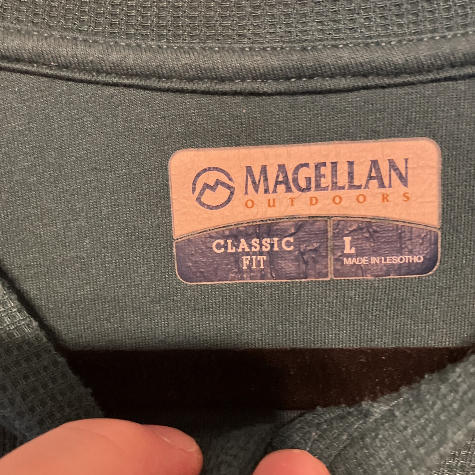 Magellan Mens Sz L Long Sleeve Shirt Green Waffle Knit Wicking Henley Classic gallery