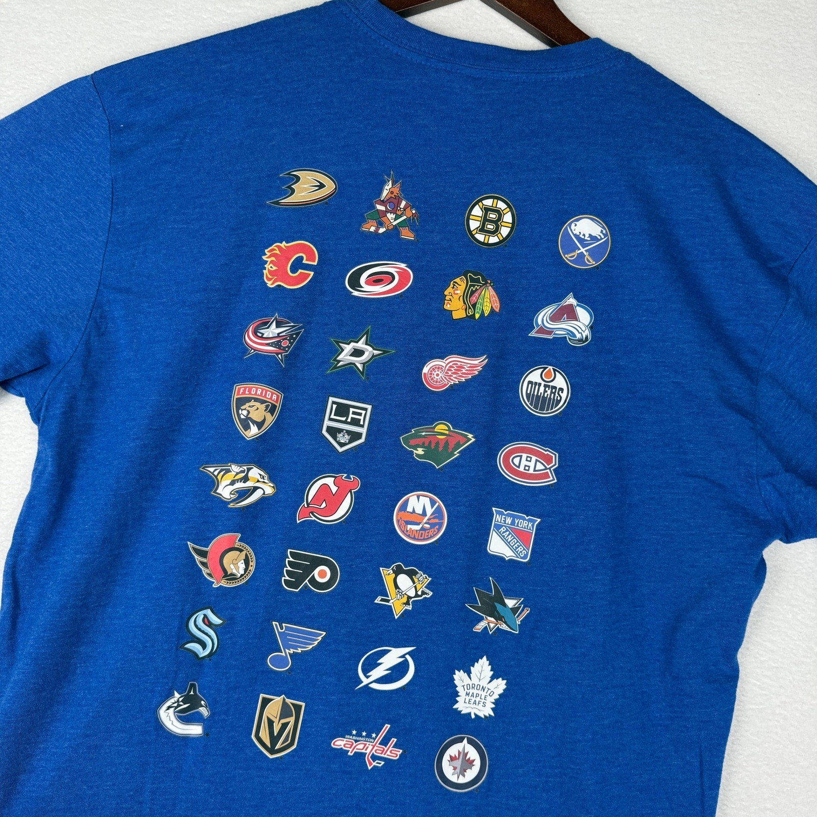 NHL Fastenal Official Partner T-Shirt Mens L Blue All Teams Graphic Tee