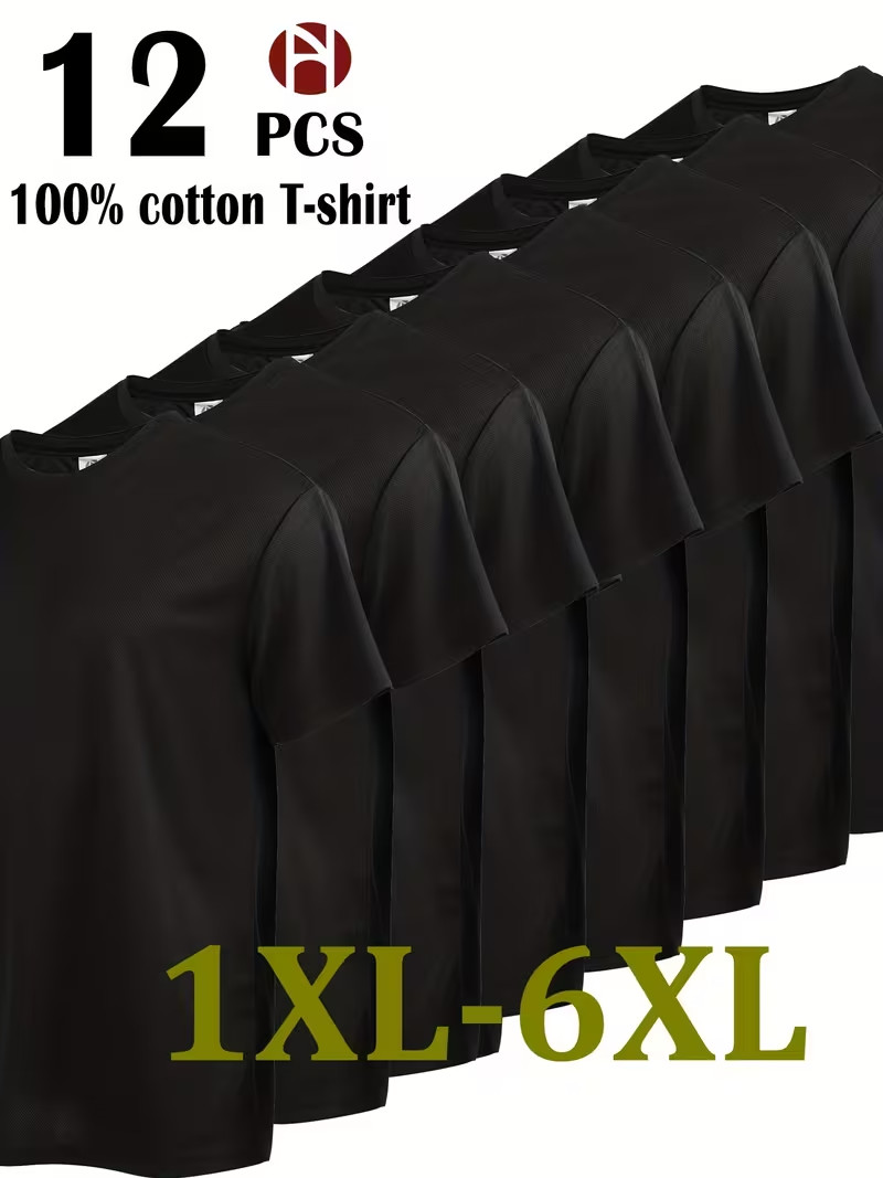 Mens Big & Tall Plus Size 12 Pack Black Cotton Short Sleeve Sweat Wicking Tees gallery