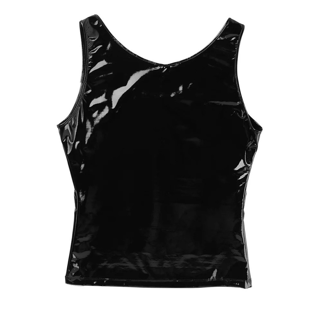 Men's Summer Style Black Wet Look Patent Leather Sleeveless Tank Top Vest gallery
