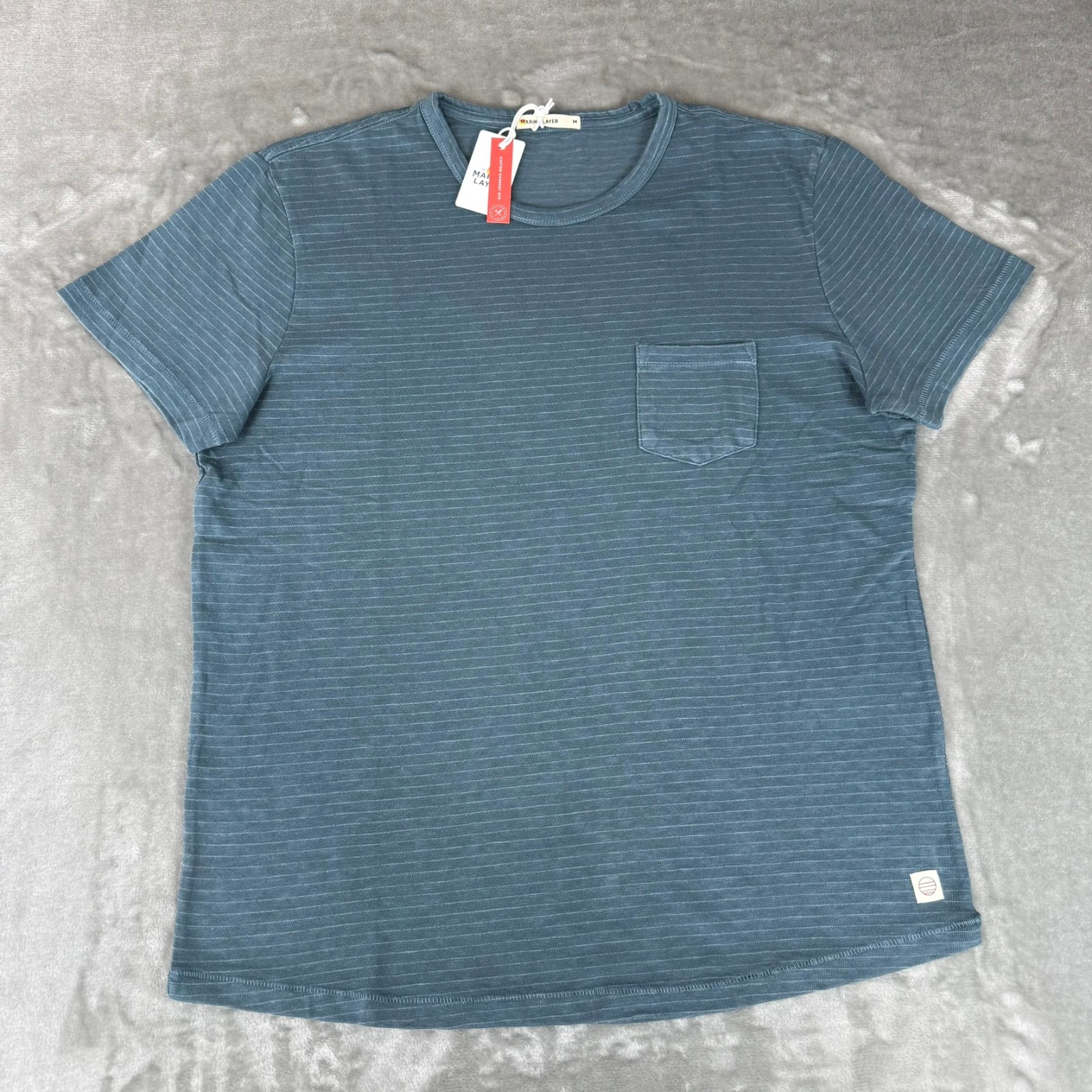 Marine Layer Heavy Slub Pocket Tee T-Shirt Mens Medium Orion Blue Stripe $54 NWT