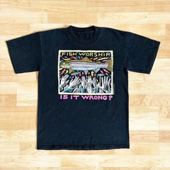 Vintage 90s Ray Troll Style Fish Art Graphic Tee Faded Black BEST CHOIC T-Shirt