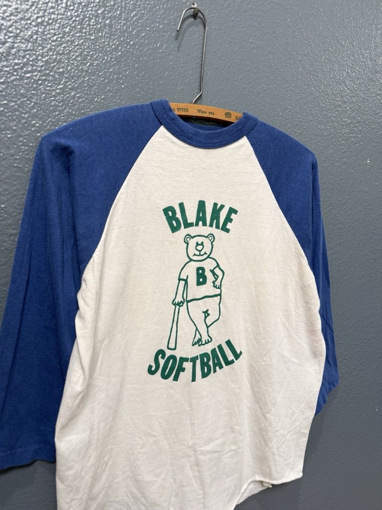 Vintage 70’s Stedman Softball Graphic Cotton Raglan Shirt Size Medium White