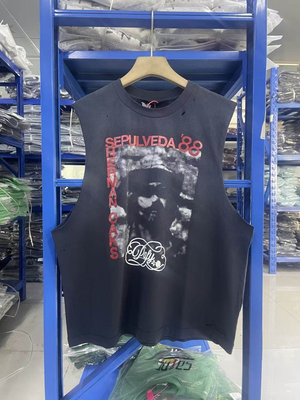 VINTAGE MEN BLACK T SHIRT VEST DISTRESSED PALY HIPHOP HIGH STREET SLEEVELESS TOP