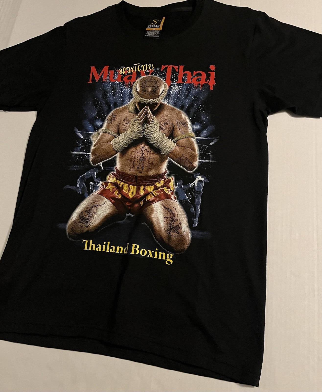 NEW Muay Thai Thailand Boxing Sparkle T-Shirt MEDIUM Saffar MMA Tattoo NWOT gallery