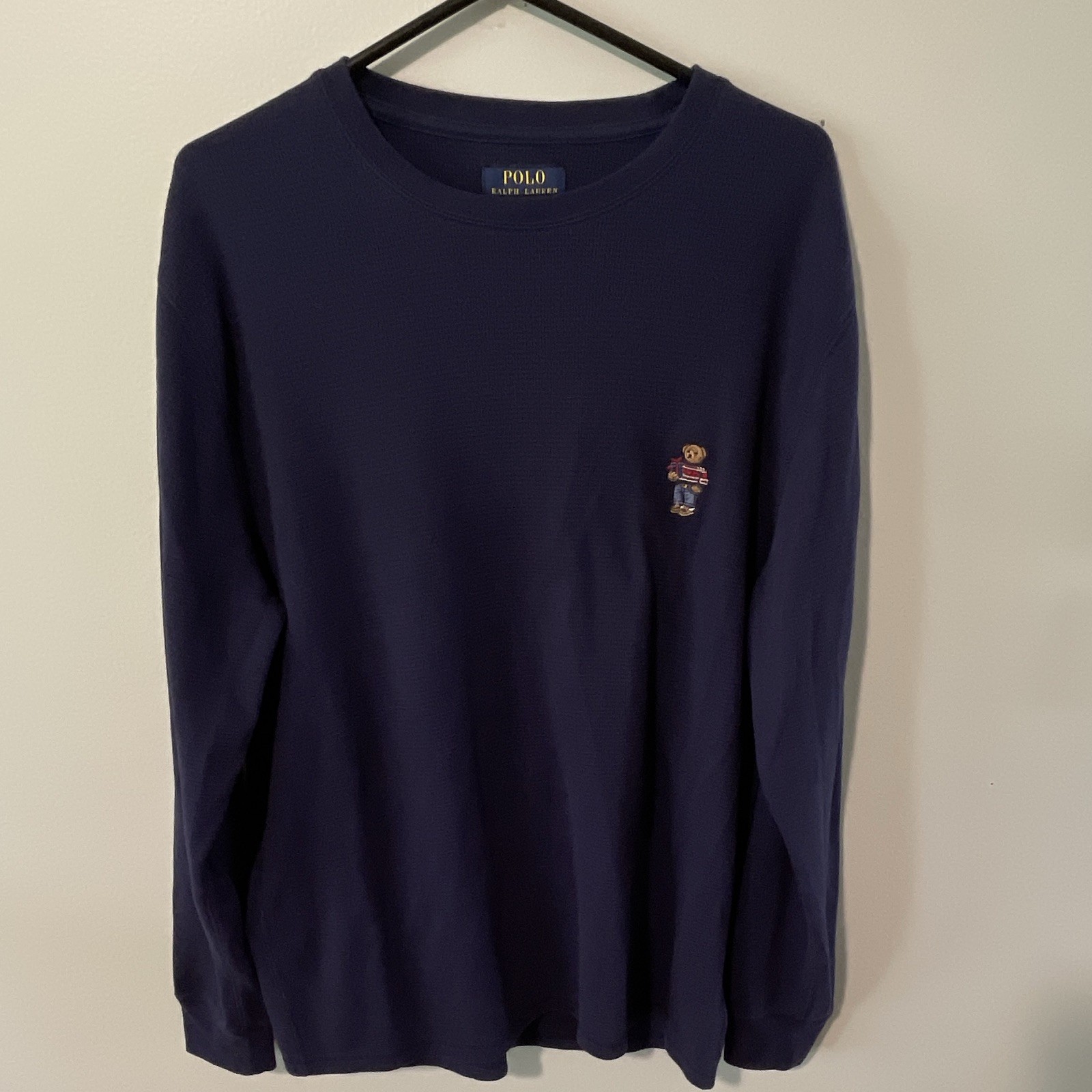 Polo Ralph Lauren Polo Bear Embroidered Waffle-Knit Thermal Crewneck Navy XL