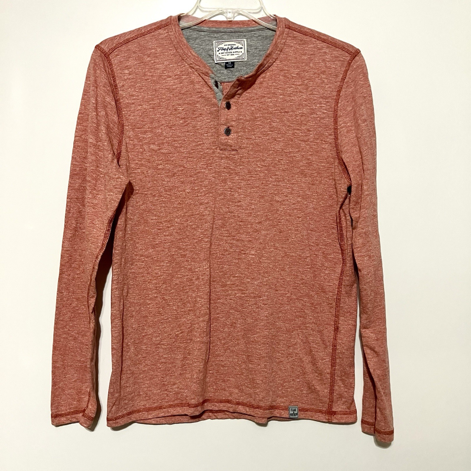 Flag & Anthem Men’s Henley Shirt Size Med Button Long Sleeves Red