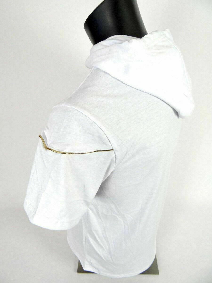 Mens Hoodie T-Shirt Reverse Gold Sequins Logo White Slim Fit Hip Hop M L XL XXL gallery