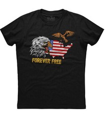 Forever Free American Map And Eagle Mens Short Sleeve New Cotton Black T-shirt