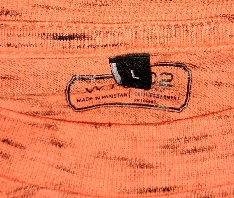 WT02 Men’s Longline Curved Hem T-Shirt Orange Side Zipper Streetwear Size L gallery