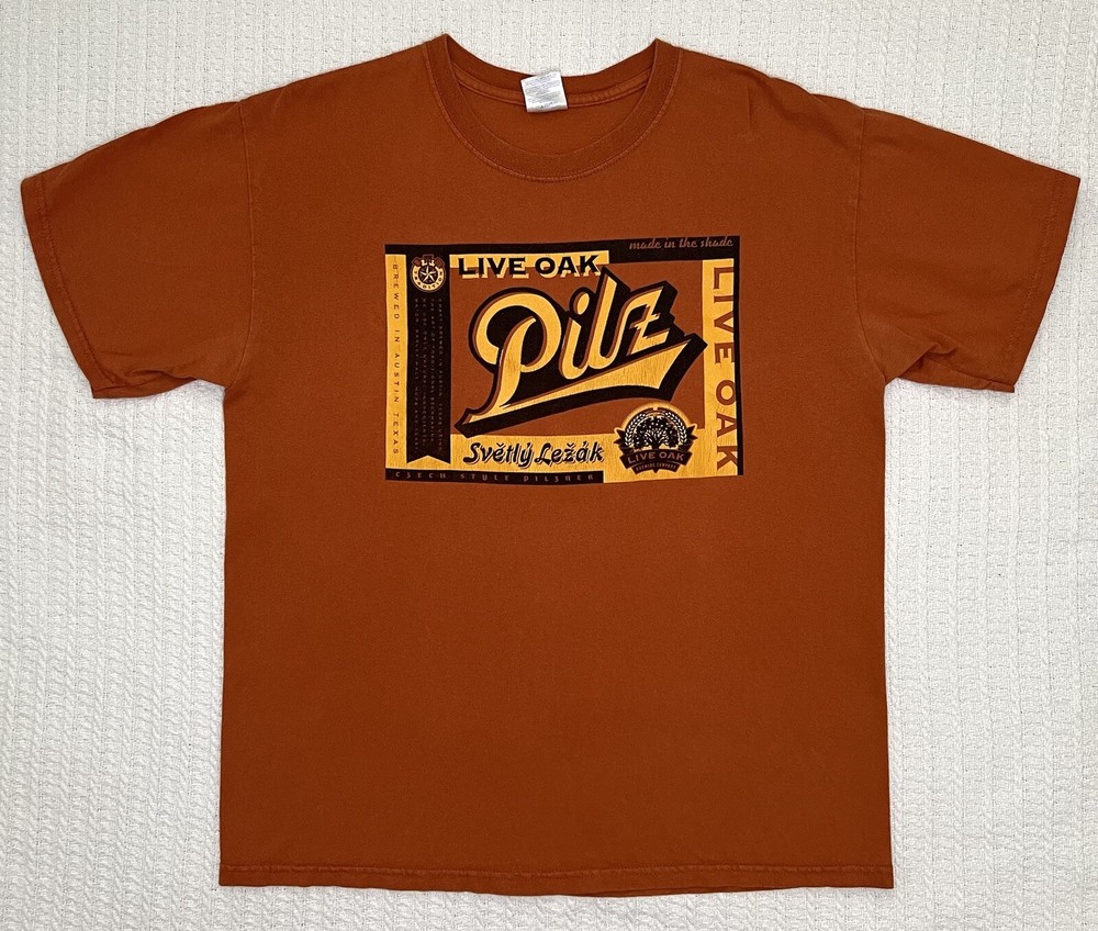 Live Oak Pilz Brewing Company Orange Shirt LG 21.5” X 27”