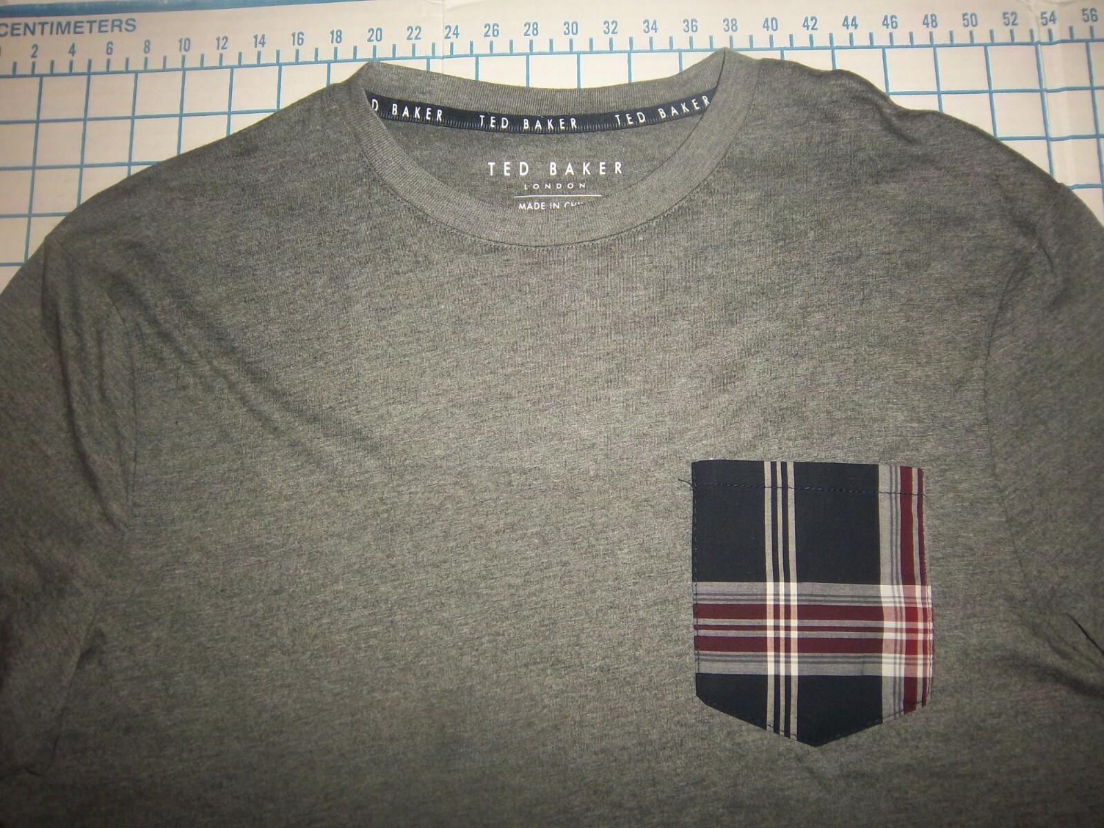 MENS LARGE TED BAKER GRAY CHECKERED POCKET SOFT T-SHIRT - NWT gallery