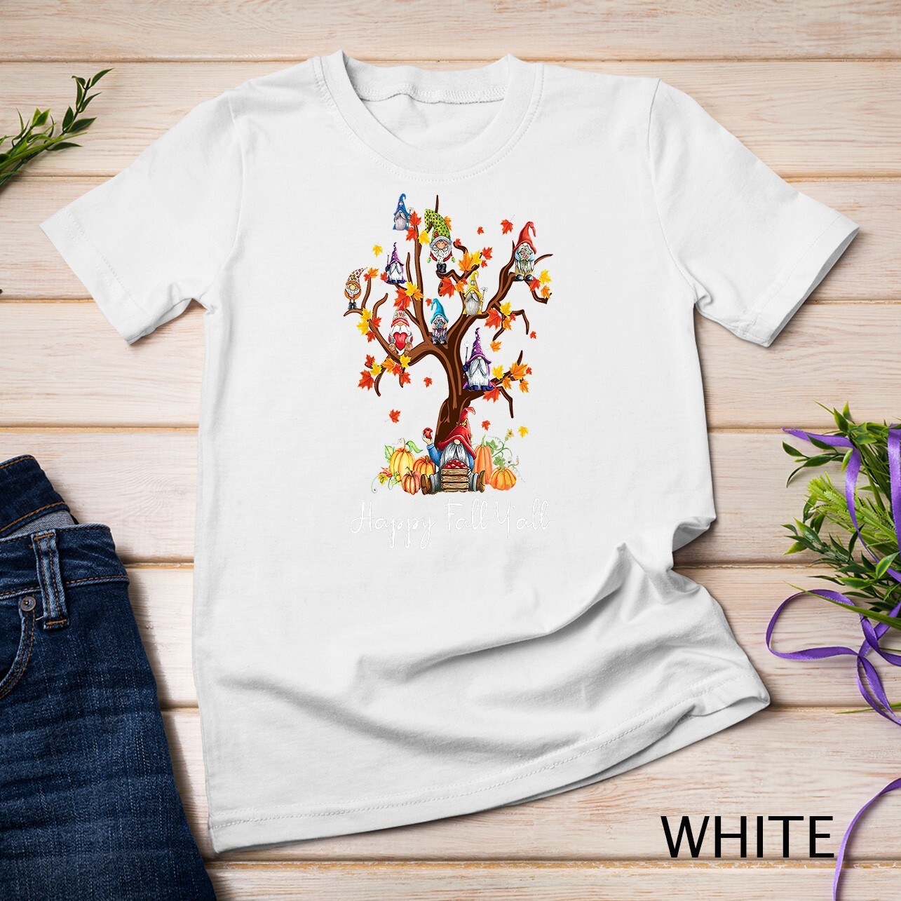 Happy Fall Y'all Gnomes Pumpkin Autumn Tree Thanksgiving Unisex T-shirt gallery