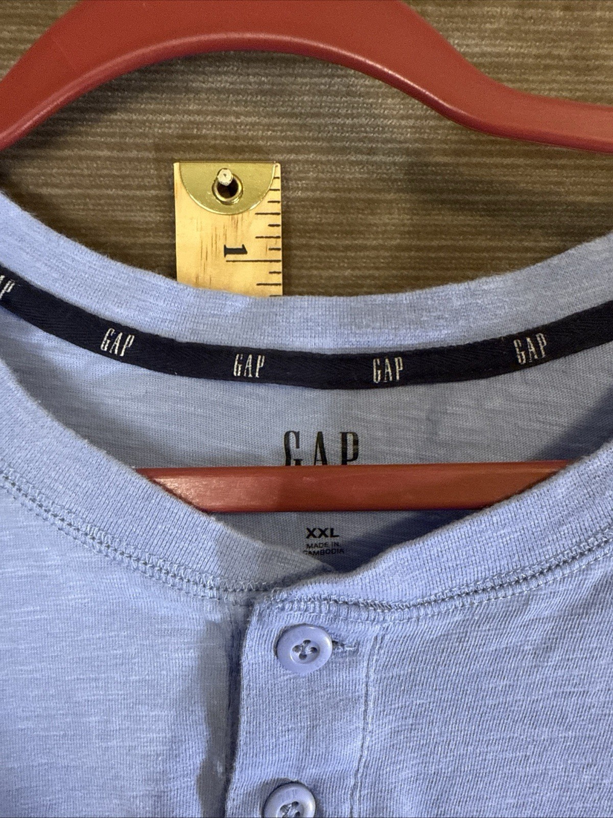Mens XXL GAP Henley 3 Button Shirt S/S Blue 100% Cotton Relaxed Fit gallery