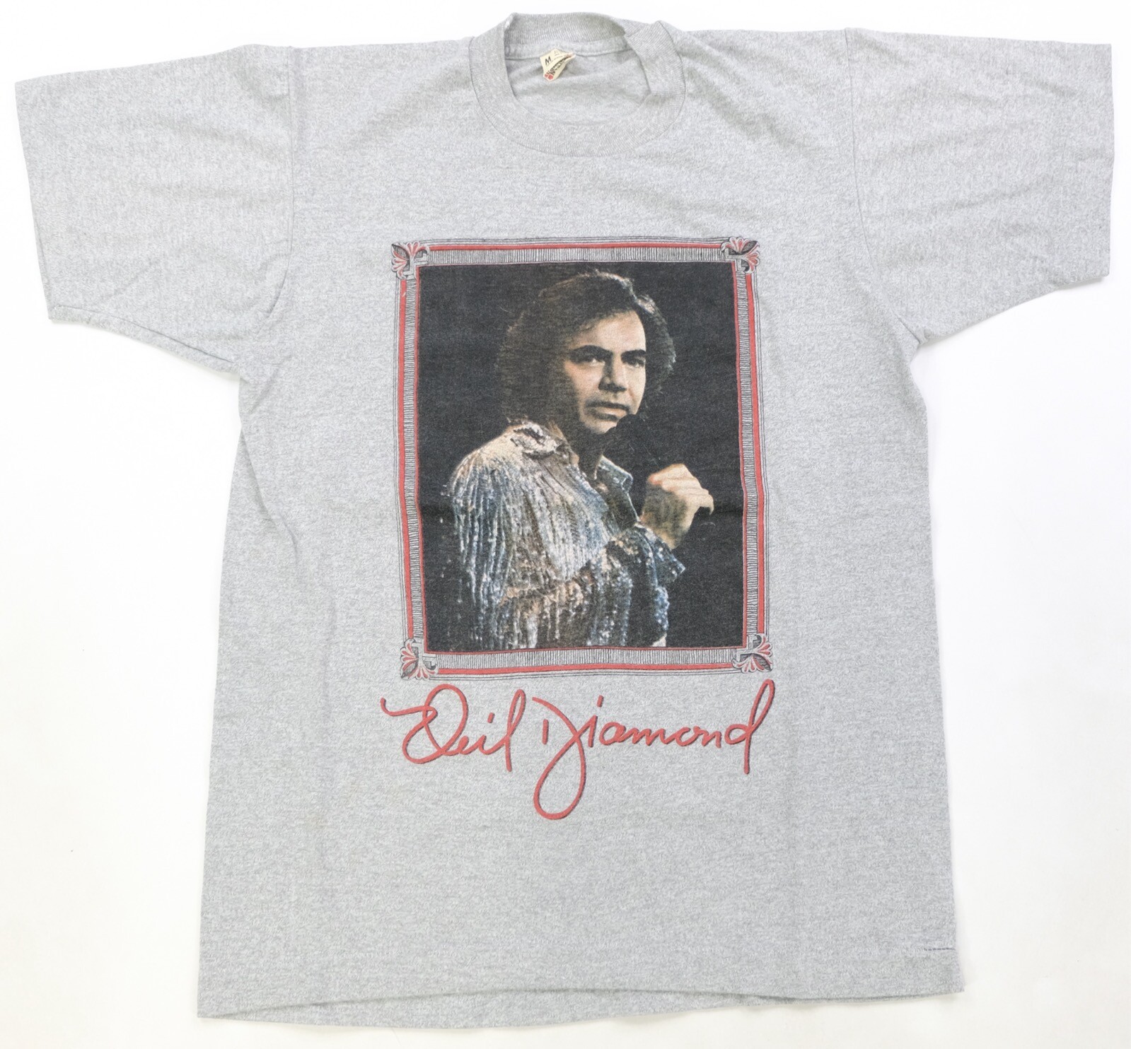 Rare Vintage SCREEN STARS Neil Diamond Portrait Art T Shirt 80s 90s Gray Size M gallery