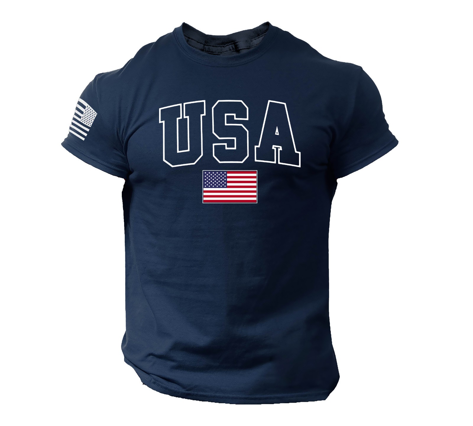 USA Flag Navy Blue T-Shirt - Patriotic American College Style Tee gallery