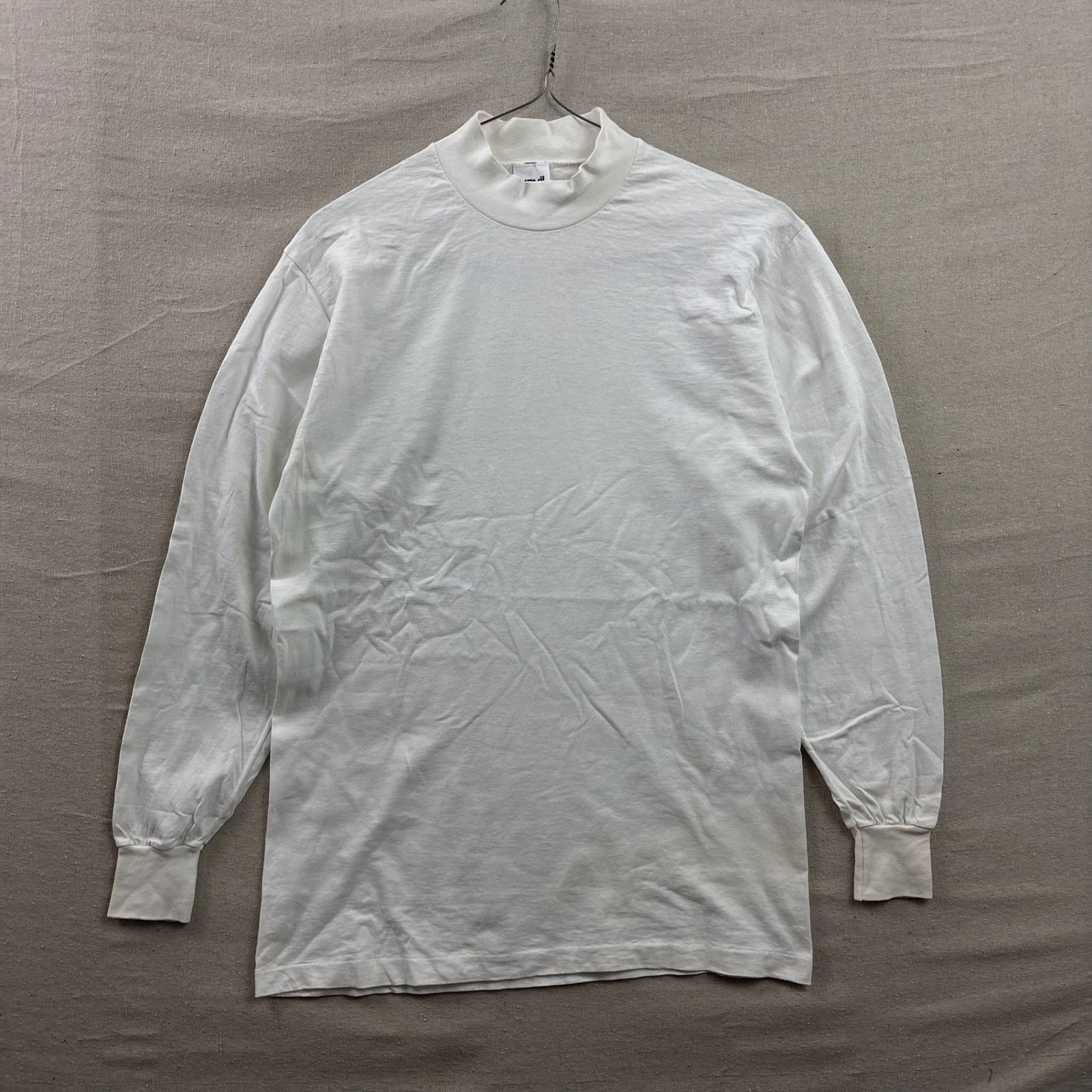 80s Anvil Mock Neck T-Shirt Large White Long Sleeve Cotton USA Made Ribbed Cuffs gallery
