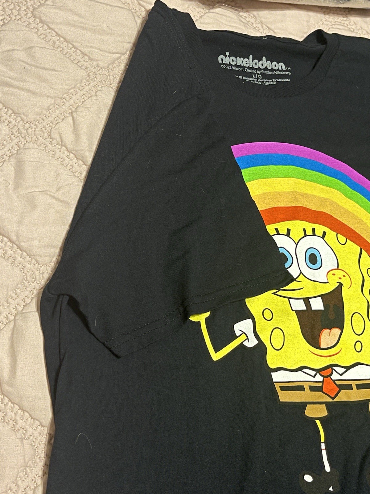 SpongeBob Square Pants Rainbow Graphic Black T Shirt unisex Sz L Happy Pride! gallery