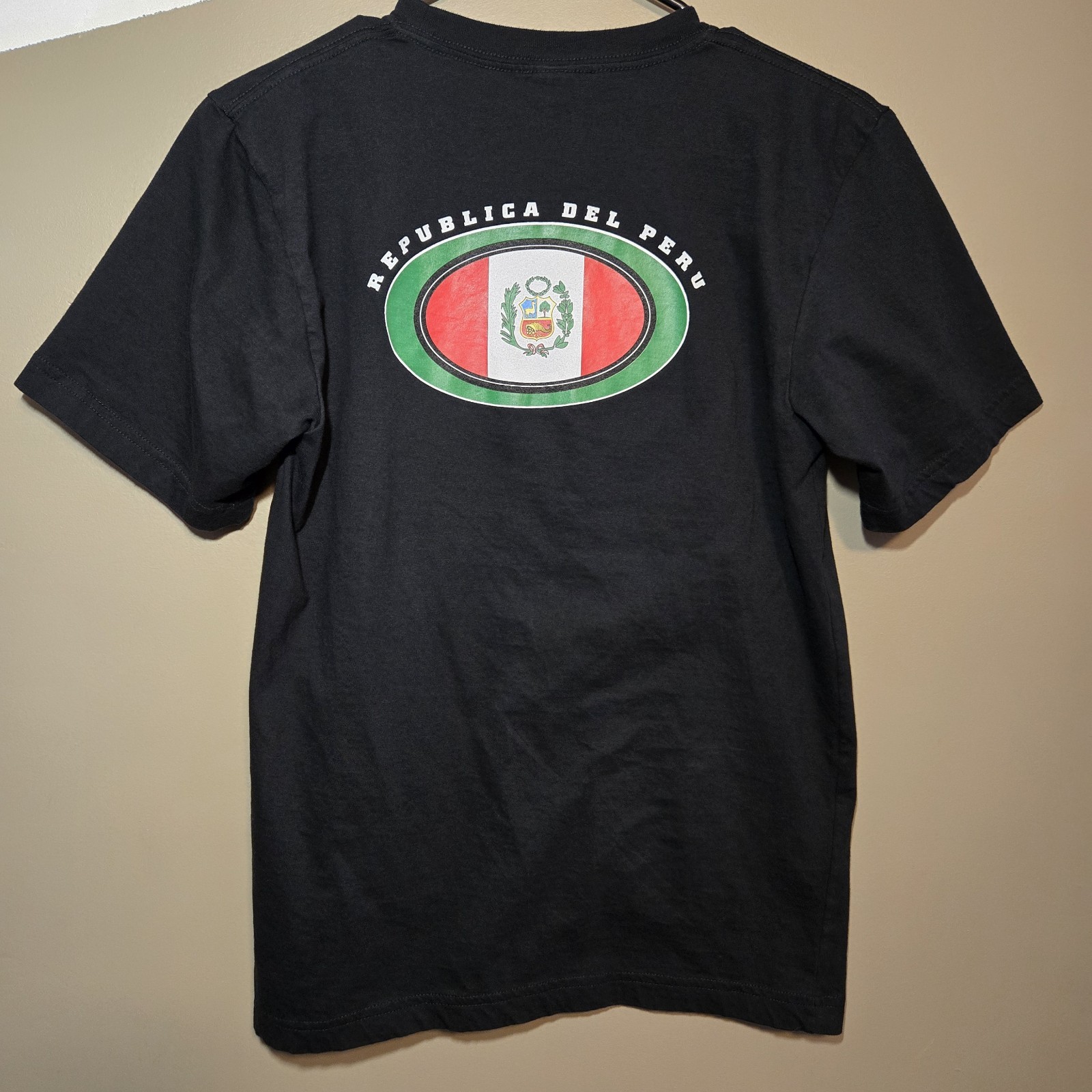 Morpho Men’s Flag Black T-Shirt Small 100% Peruvian Cotton Republica Del Peru
