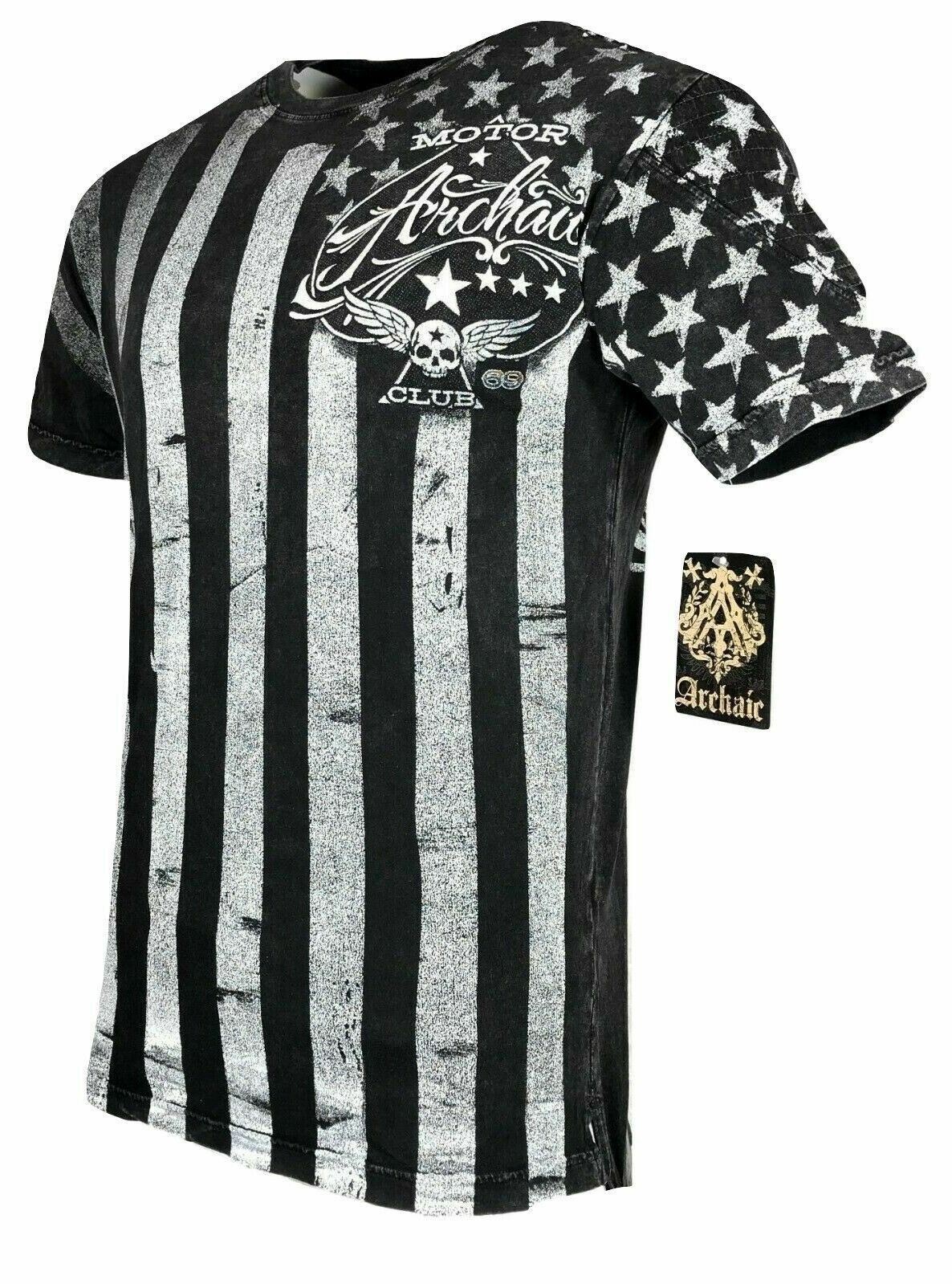 ARCHAIC by AFFLICTION Men's T-Shirt NATION Skull Wings US Flag Black S-4XL $40 gallery