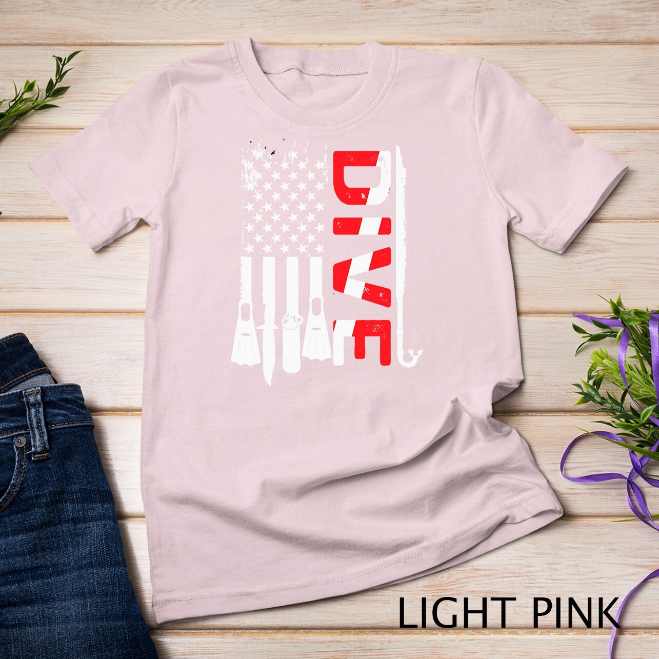 Vintage Scuba Diving Gear American Scuba Diver Down Flag Unisex T-shirt gallery