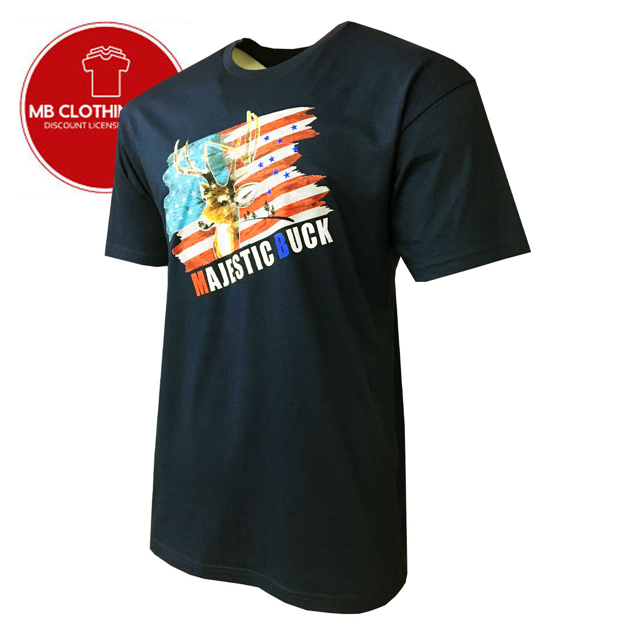 Men's T-Shirts -U S FLAG -HUNTING MAJESTIC BUCK- 100% Cotton Soft Fabric. gallery