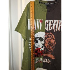 RawGear Shirt Mens Size Small Split Tee Black Green Skull Lion Streetwear