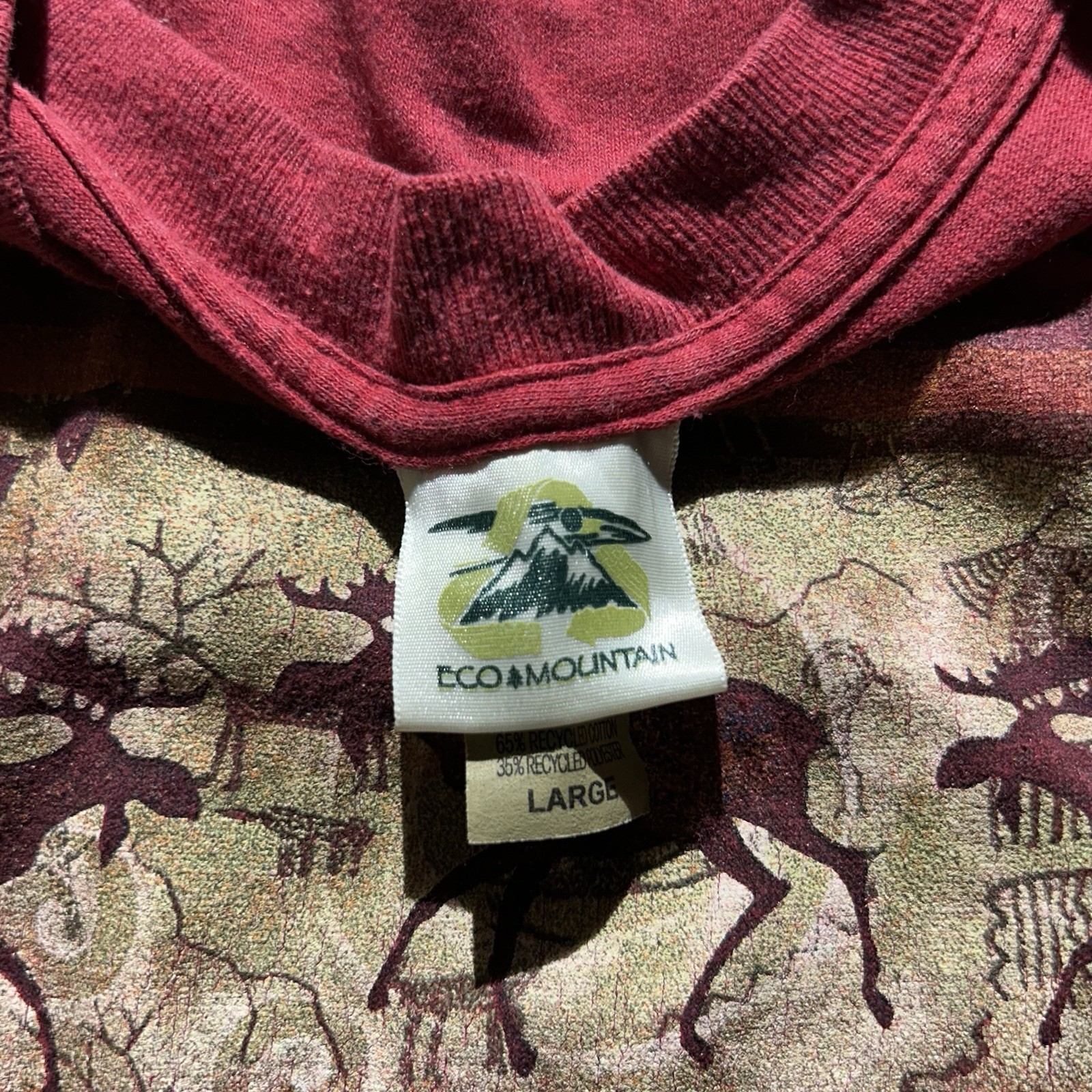 Eco Mountain Made In USA Yellowstone Moose Center Logo Shirt Mens Size Large Red gallery