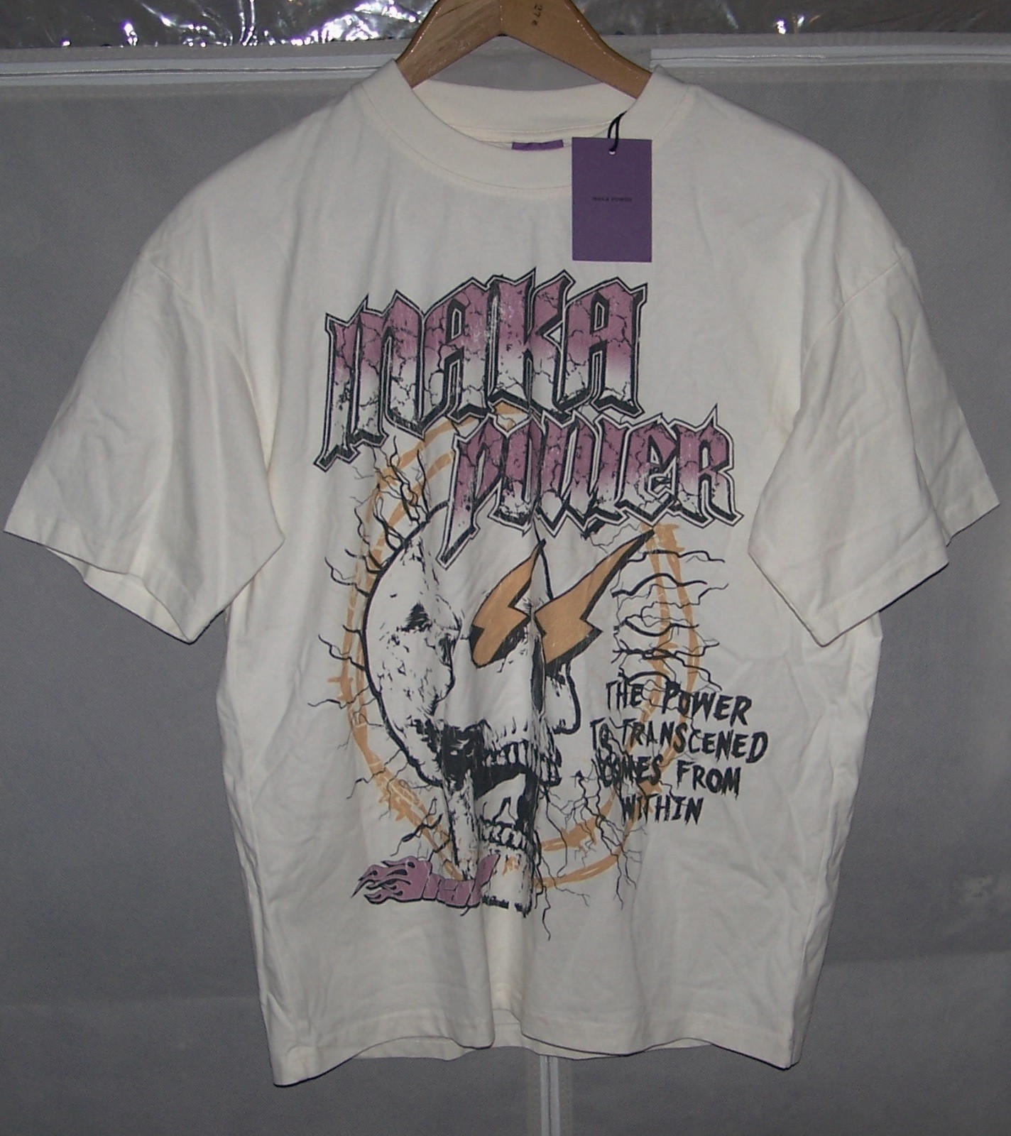 NEW INAKA POWER Graphic Skull Print Cotton Tee Shirt Adult Size S Bone White