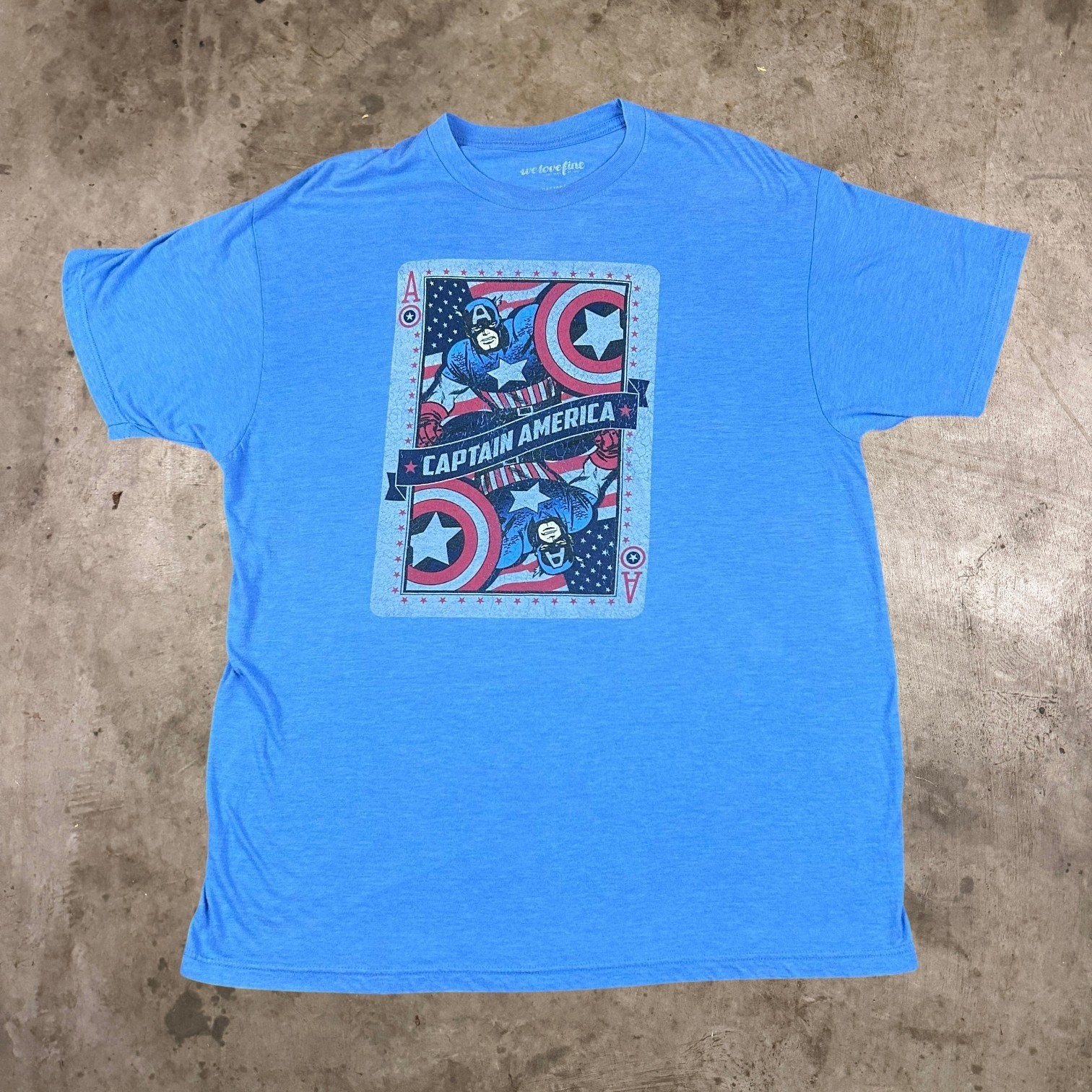 Marvel Comics Captain America Ace of Avengers Graphic T-Shirt Blue Mens Size XL